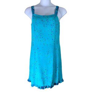 Vintage Dress Size Medium Blue Floral Print Sleeveless Dressing Clio Womens